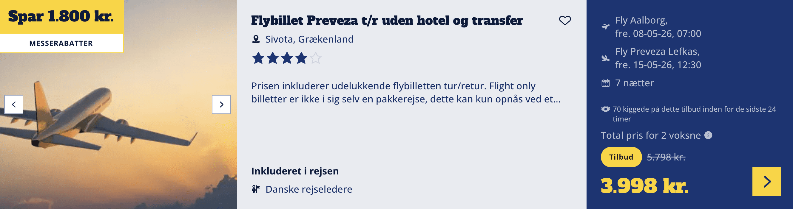 Flight price screenshot from Aarhus (AAR)