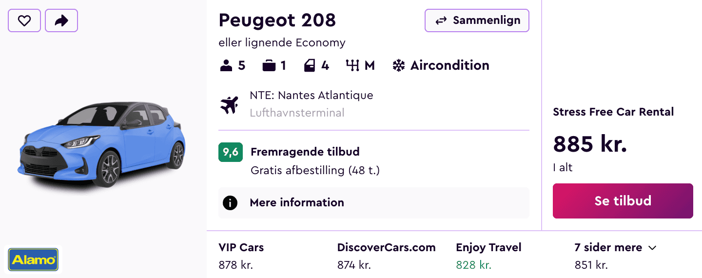 Lejebil pris-screenshot