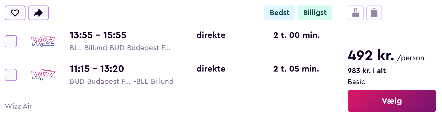 Flight price screenshot from Billund (BLL)