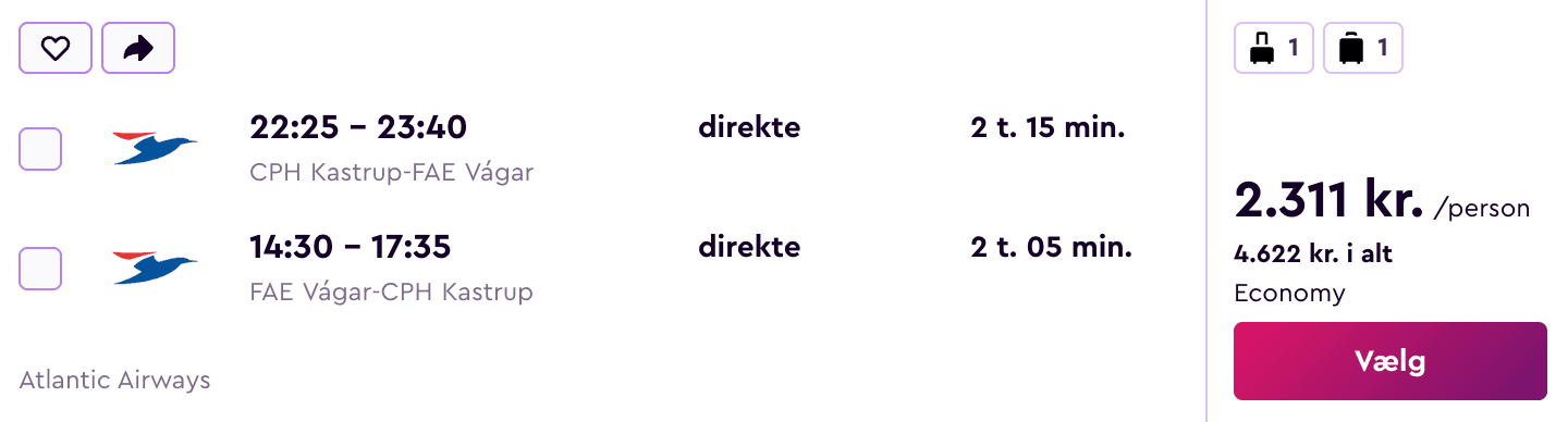 Flight price screenshot from Billund (BLL)