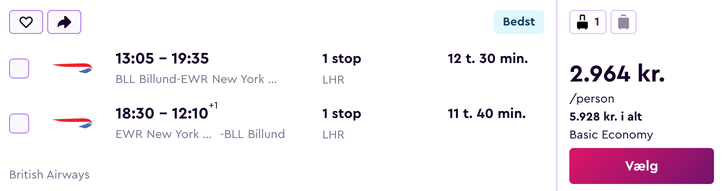 Flight price screenshot from Billund (BLL)