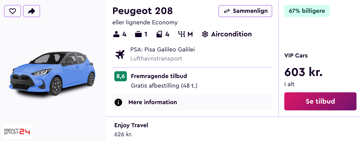 Lejebil pris-screenshot