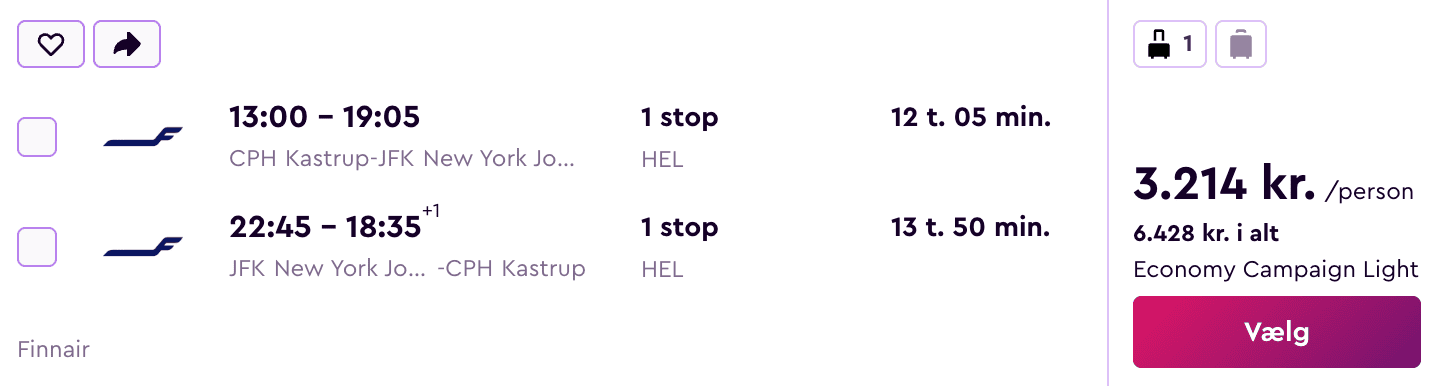 Flight price screenshot from København