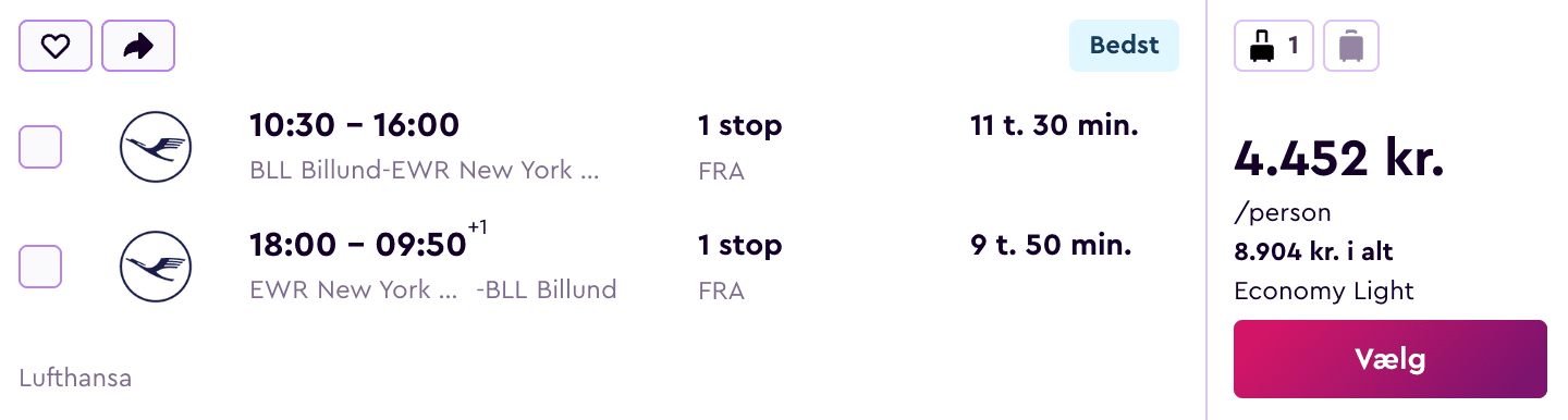 Flight price screenshot from Billund (BLL)