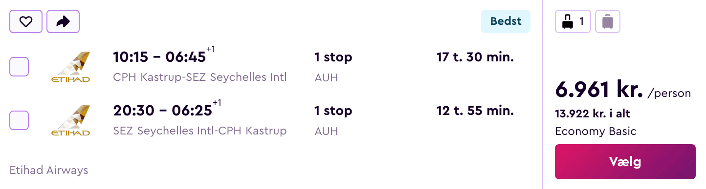 Flight price screenshot from Billund (BLL)
