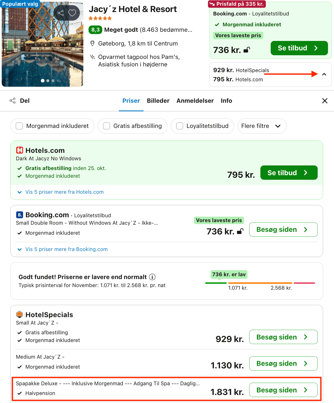Hotel pris-screenshot